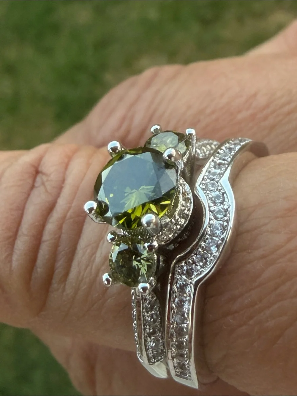 Sterling Silver Peridot Three-Stone Ring